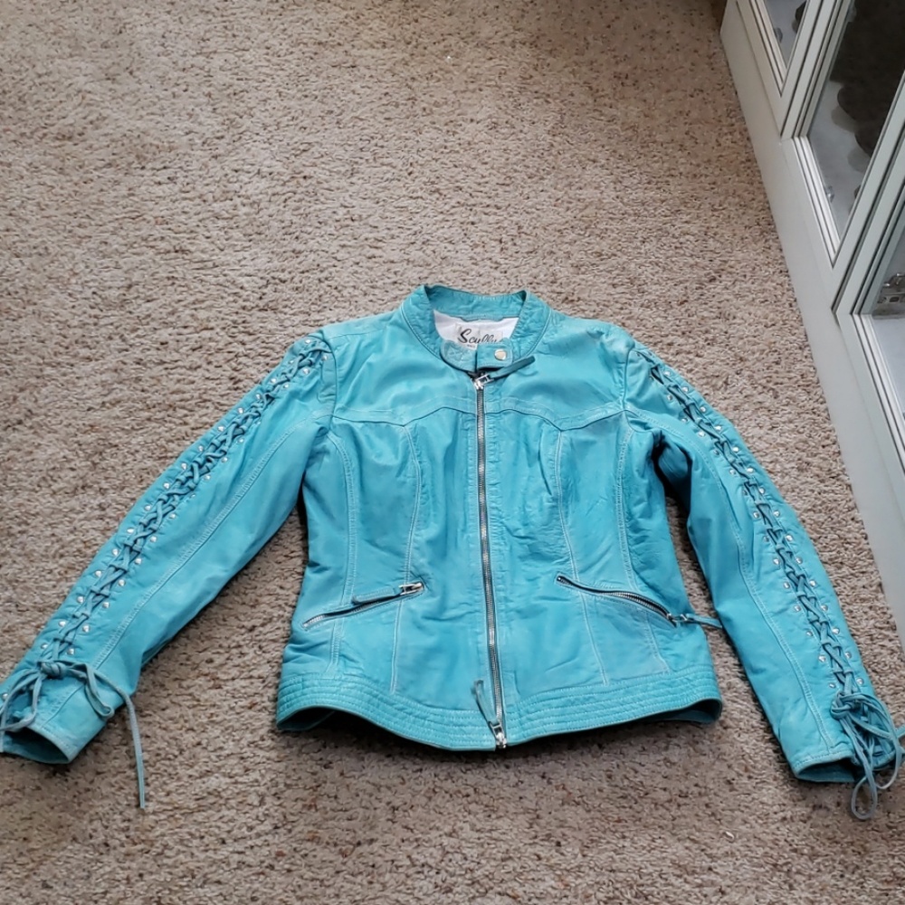 Scully leather aqua blue jacket size Medium